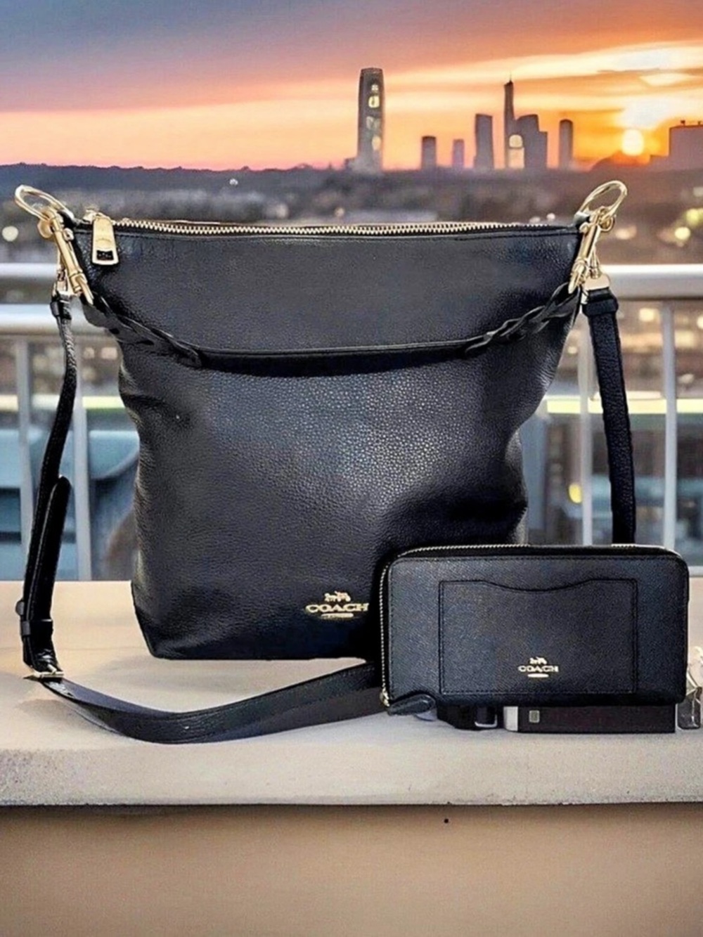 Coach Authentic Navy Leather Purse/Bag with Matching Wallet